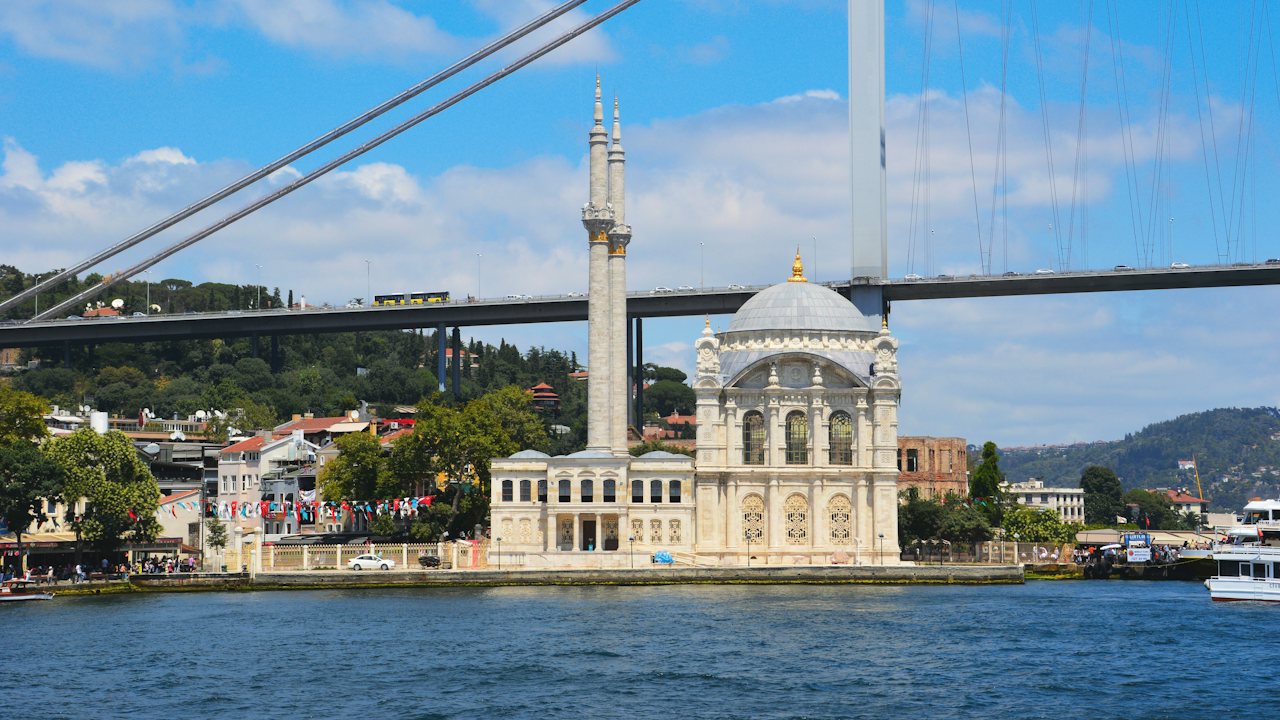 Ortaköy Mosque on the Bosphorus with the Bosphorus Bridge overhead